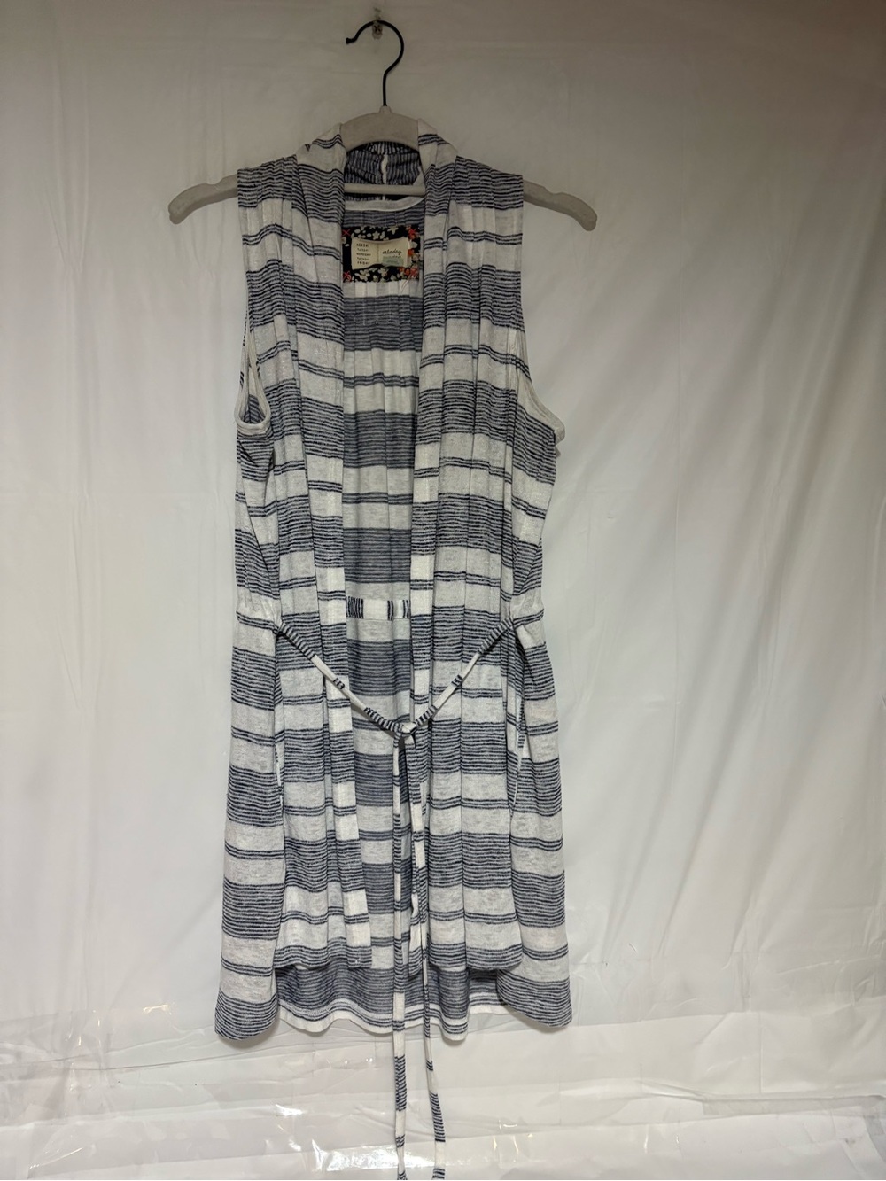 Saturday Sunday Striped Navy and White Sleeveless Swim Coverup with Tie Waist